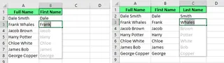 Extracting the last and first name from the full name using Flash Fill in Excel. 5