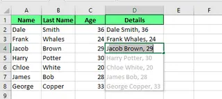 Combining multiple cells into one using Flash Fill in Excel. 7