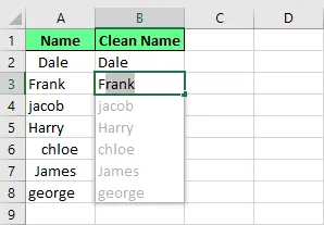 Removing the unnecessary spaces and formatting the text using Flash Fill in Excel. 8