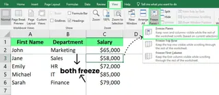 Freezing multiple rows at once in Excel 3