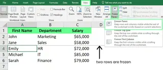 Freezing multiple rows at once in Excel 4