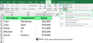 Freezing multiple columns in Excel 5