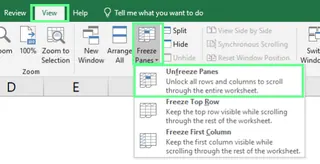 Unfreezing panes in Excel 6