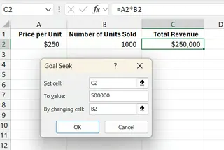 Excel Goal Seek options for the sales target example 10