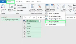 displaying the duplicate data using power query in excel 11