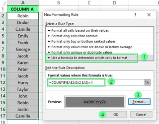 highlighting the second occurrence of duplicates in excel 6