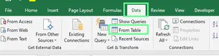 Selecting the From Table option in excel 8