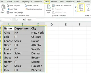 Using the Sort dialog box to alphabetize single column in Excel. 2