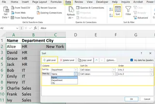 Using the Sort dialog box to alphabetize multiple columns in Excel. 4