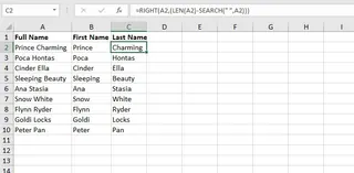 Using complex formulas to split names in Excel