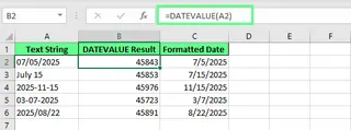 Converting text to date using DATEVALUE in Excel. 4