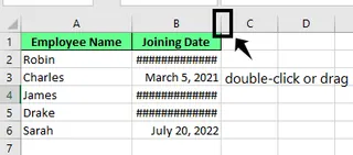 Expanding the column in Excel to give more space for the date. 7