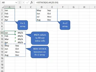 VSTACK showing N/A errors for mismatched columns
