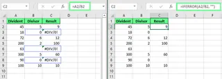 Handling #DIV/0! error with IFERROR() function in Excel 7