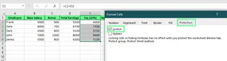 Specific cells locked in excel 4
