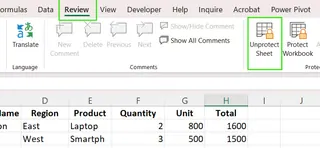 Unprotect sheet in Excel. 4