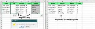 Drag and drop to move a single column in Excel. 1