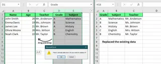 Drag and drop to move multiple columns in Excel. 2