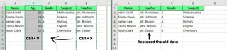 Move columns using cut and paste method in Excel. 4