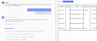 An illustration showing the Excelmatic interface where a user types a command to rearrange columns. 8