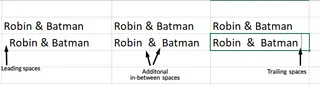 different types of spaces in Excel 1