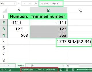 Combine VALUE\(\) and TRIM\(\) to remove spaces before numbers in Excel. 11