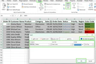 Sorting by font color in Excel. 7