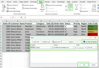 Sorting by icon in Excel. 8