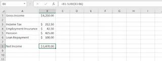 Subtracting a range using SUM in Excel