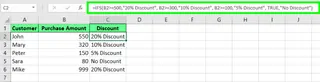 Apply discounts using IFS() in Excel. 6