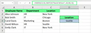 Combining INDEX and MATCH functions in excel. 1