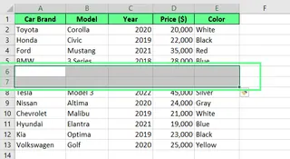 透過鍵盤快捷鍵新增資料列示意圖 3