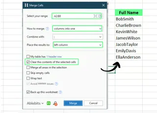 Excelでアドインを使用してセルを結合する。 9
