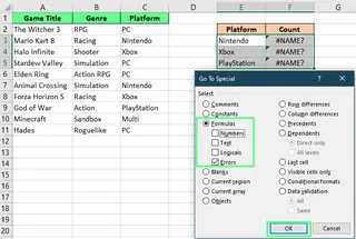 Excelのジャンプ (条件選択) ツールでエラーを強調表示する。 8