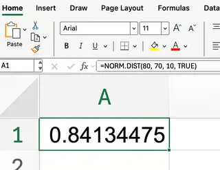Excel NORM.DIST() function simple example 1