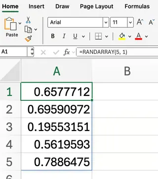 RANDARRAY() function in Excel with decimals 2