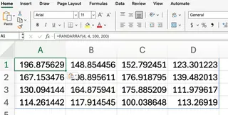 RANDARRAY() function in Excel for a grid of numbers 4