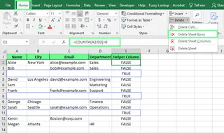 Deleting entire blank rows using the COUNTA() function in Excel. 2
