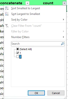Filtering for unique values 16