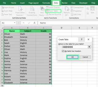 From Table/Range button 18