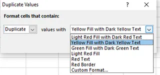 Duplicate Values dialog box 2