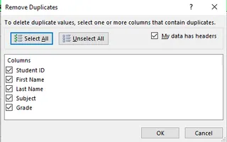 Remove Duplicates dialog box 6
