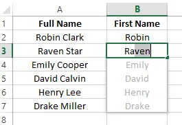 Getting First Name using the Flash Fill in Excel 12