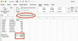 SUBTOTAL function in Excel 1