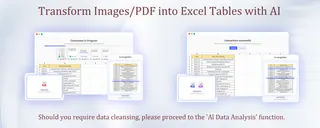 Excelmatic supports converting PDFs and images to Excel, as well as data cleansing.