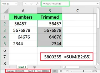 Combine TRIM inside the VALUE function to fix the numeric values in Excel. 4