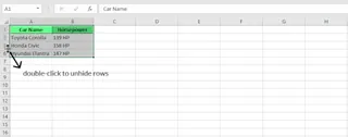 Double-click to unhide rows in Excel. 4