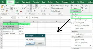 Adjusting the row height to unhide the rows in Excel. 7