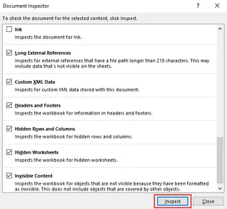 show hidden rows and columns from file inspector 12