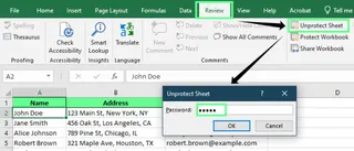 unprotecting the sheet with a known password in Excel. 1